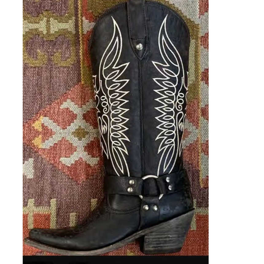 Fashion Boots Autumn Winter Embroidered Thread Martin Boots Thick Heel Western Cowboy Boots Ankle Boots 241008