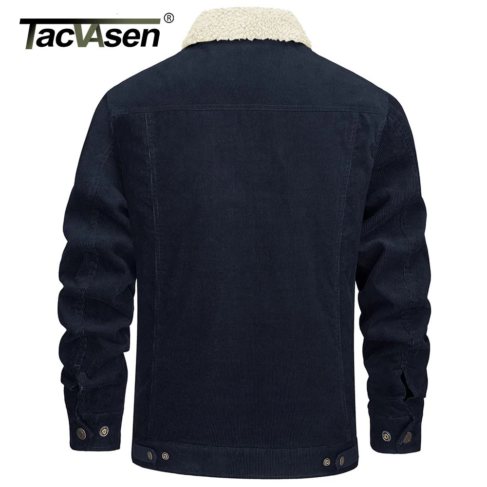 TACVASEN Mens Corduroy Jacket Soft and Warm Sherpa Wool Lining Collar Jacket Winter Truck Driver Cargo Work Clothes Multiple Pockets 241007