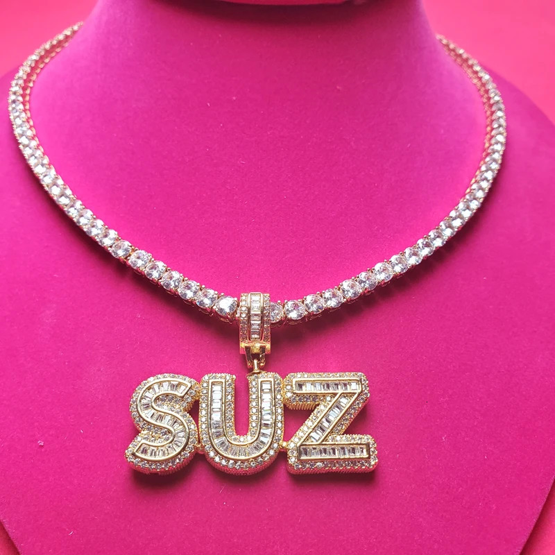 Customized Necklace with Name Cubic Zircon Iced Out Letters with Tennis Chain Necklace for Women 241019