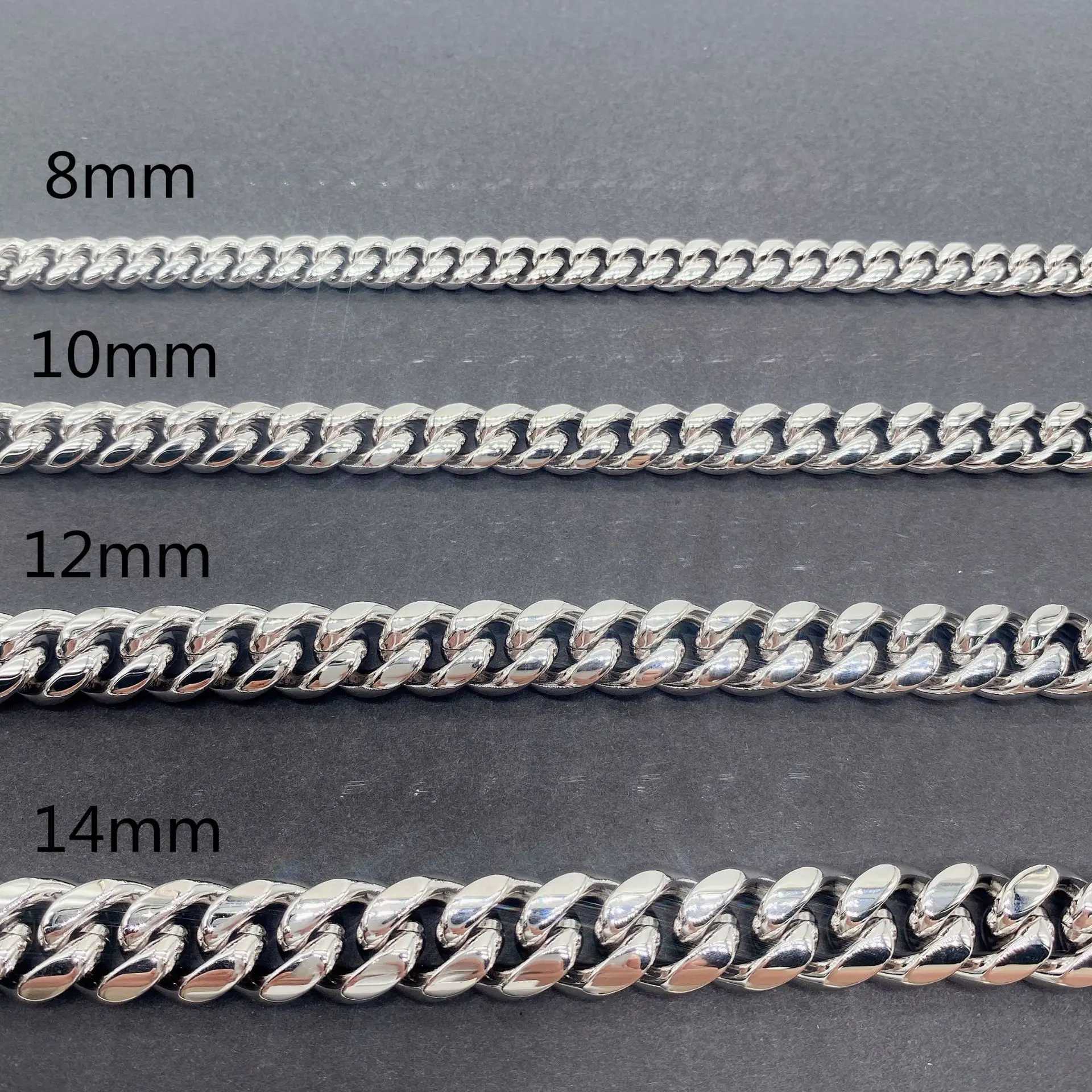 10MM Moissanite Sliver Buckle Stainless Steel Cuban Mens Chain Plated 16K White Gold Bracelet Necklace for Men