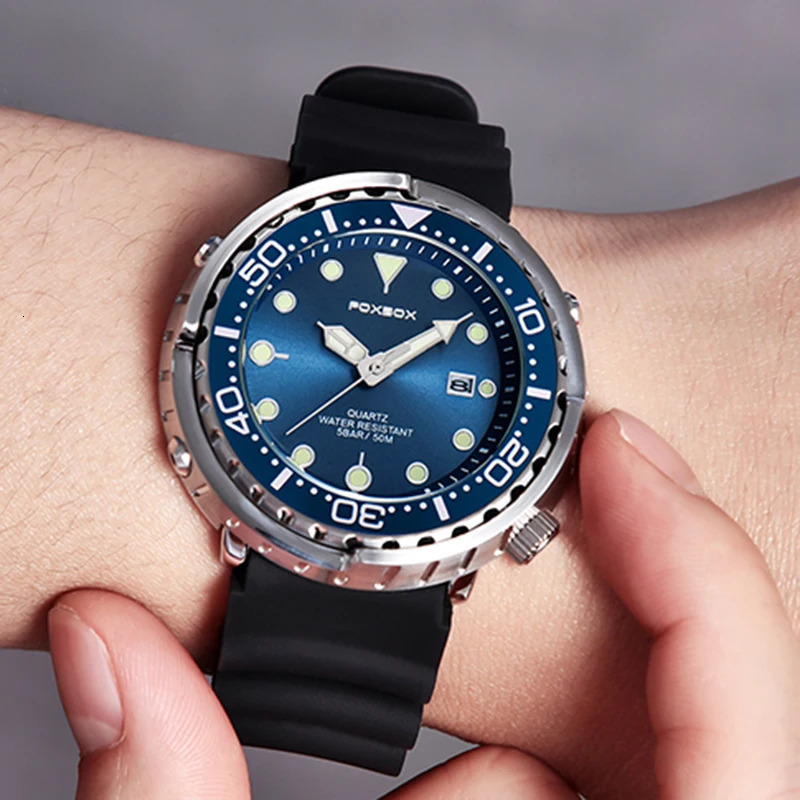 FOXBOX Top Fashion Diving Watch Mens 50ATM Waterproof Date Watch Sports Watch Mens Quartz Watch Relogio Masculino 241019