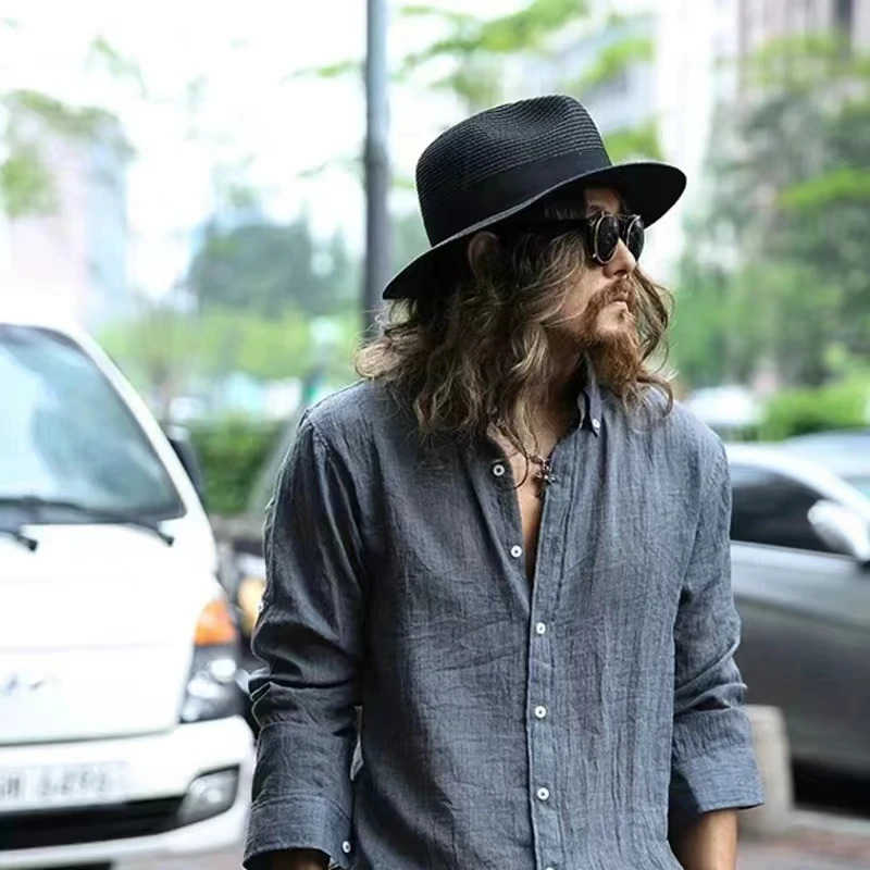 60cm Summer Fedora Short Brim Straw Hat for Men and Women Sun Hat 241019