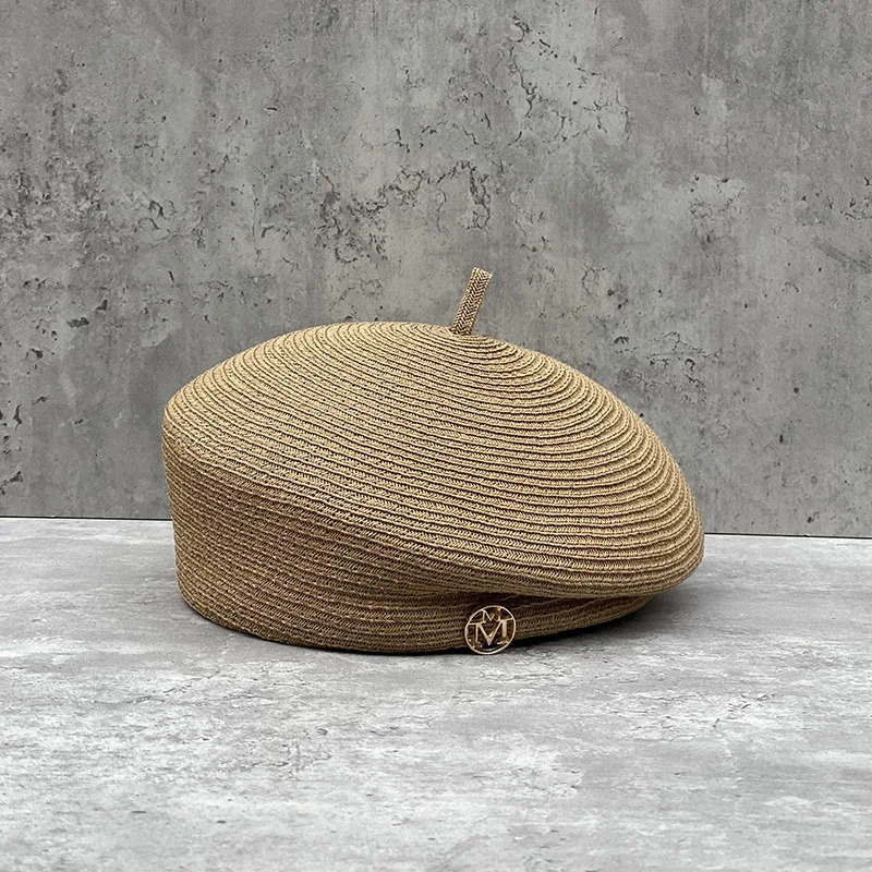 Fashionable summer celebrity elegant three-dimensional fine straw Fedoras letter beret womens travel retro casual painter hat wholesale 241019