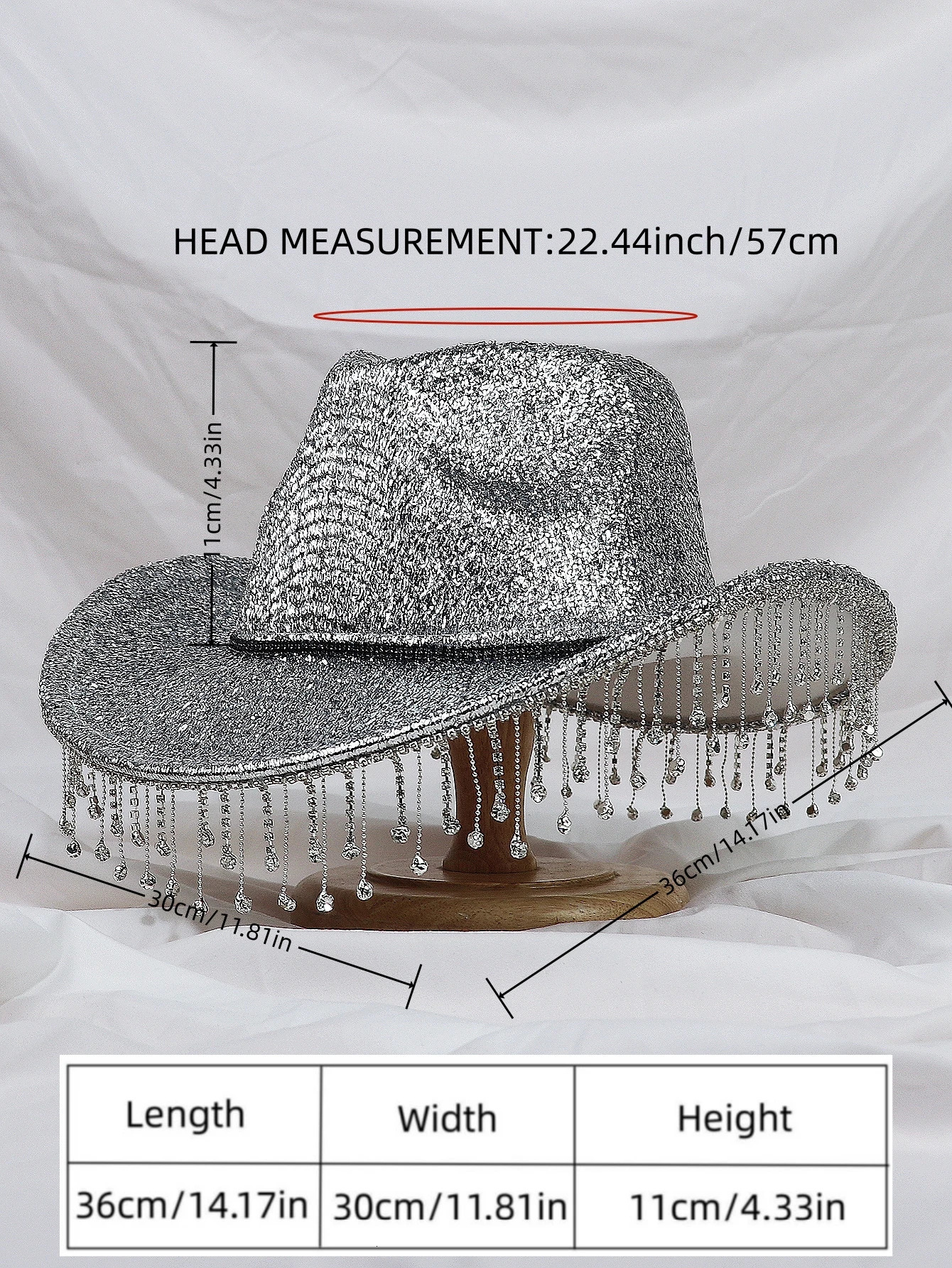 Silver Lady Western denim hat with rhinestone tassel party hat fashionable soft Duffle hat wide Brim Shade outdoor casual 241019
