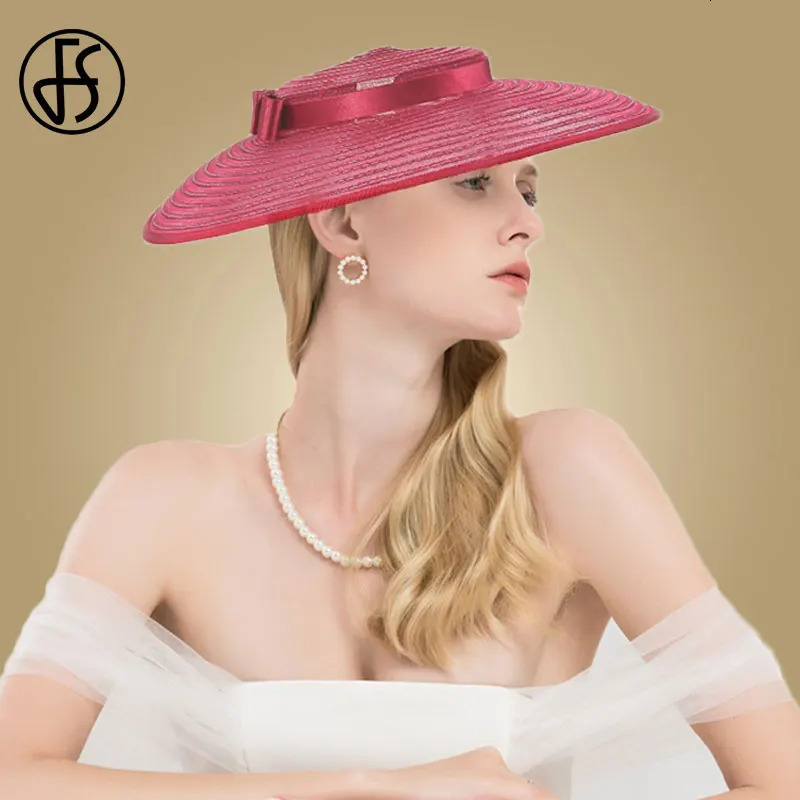 FS Cathedral Hat Wide Brown Hat Female Charm Elegant White Kentucky Ladies Bow Wedding Party Dress Fedoras 241019