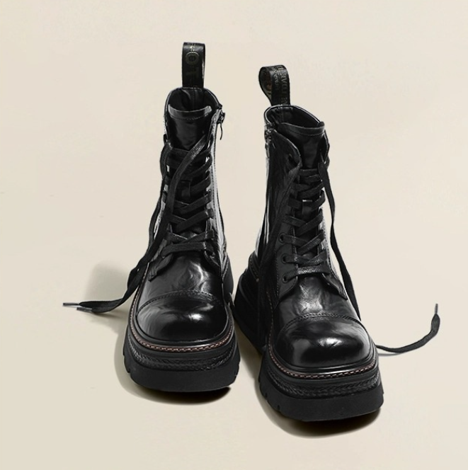 Stylish Women's Fashion Boots: Thick Sole Height-Enhancing Winter Footwear in Triple Black and Brown 8233