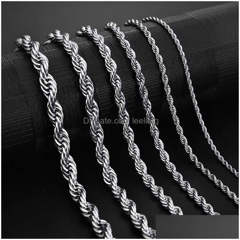 Stainless Steel Rope Chain Necklace 25Mm Never Fade Waterproof Choker Men Women Twist Hip Hop 316L Silver Gifts 1824 Inches Drop Deli Otj1A