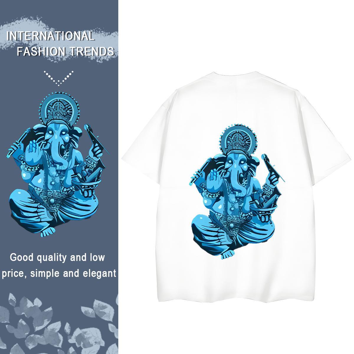 TOP Quality T Shirts Women 230g 100% Cotton Breathable Crew Neck Street Casual elephant Couples T Shirts Loose Anime Oversized Top Shirts