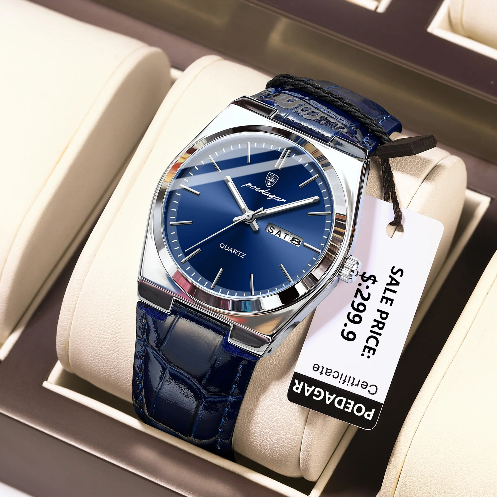 Poedagar Mens Watch Military Leather Mens Watch Quartz Watch Waterproof Luminous Date Week Mens Watch Relojbox 241019