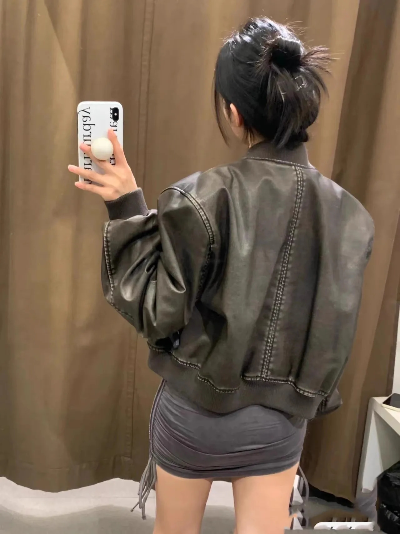 ZVRI 2024 Womens vintage leather bomber jacket coat top womens style 241009