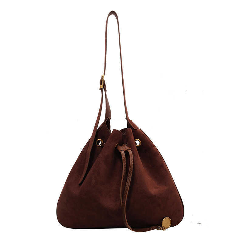 CMM Melad Suede Bucket Bag for Women New Large Capacity Fashion Shoulder Bag Drawstring Bucket Bag Trend