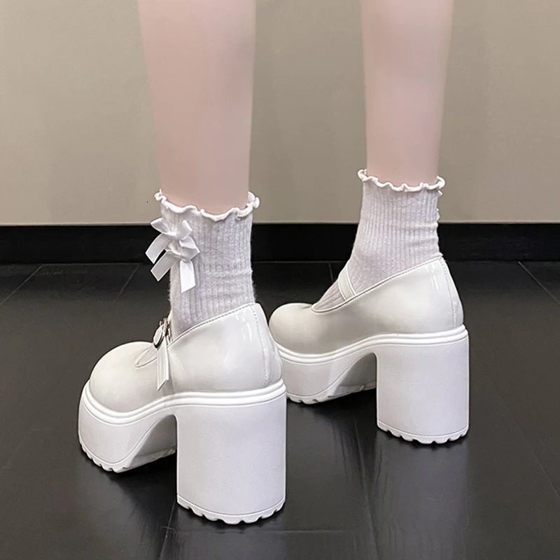 Fashionable white platform pump suitable for women super high heels buckle straps Mary Jane shoes Gothic thick high heels party shoes women 241019