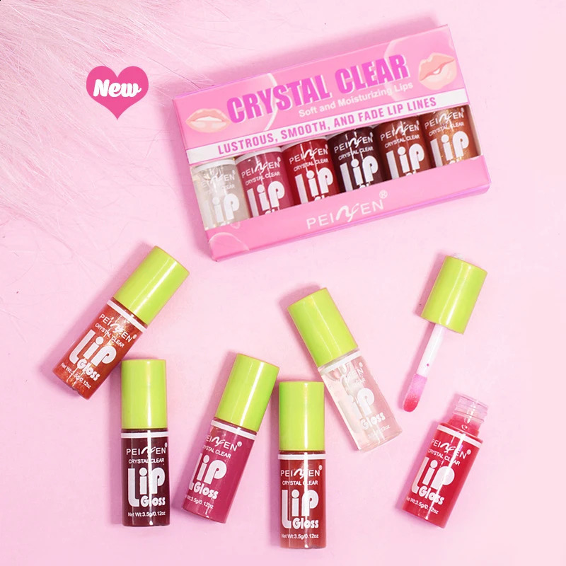 6PCS Moisturizing Lip Gloss Transparent Lip Oil Hydrating Lip Glaze Lip Plumper Hydrating Make Up Liquid Lipstick Set Cosmetics 241010
