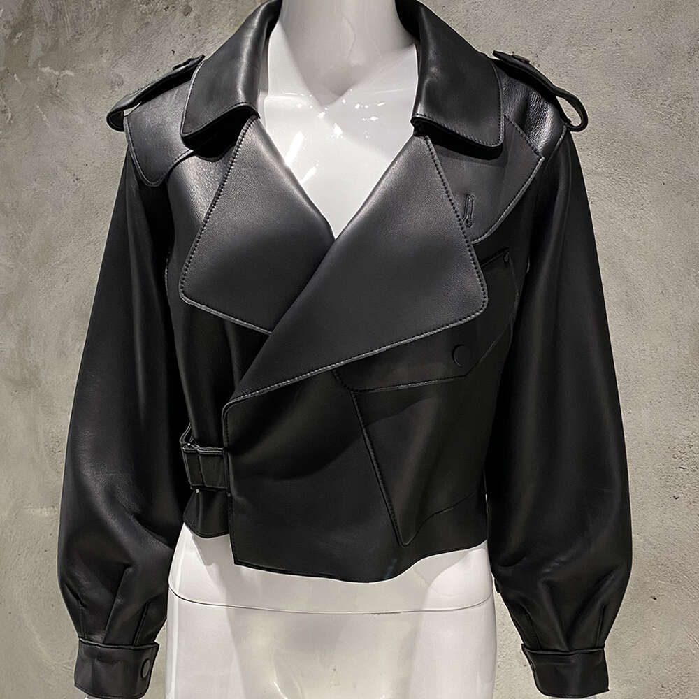 Yoloagain Women's Oversized Real Long Sleeve Pink Leather Jacket Ladies 250526