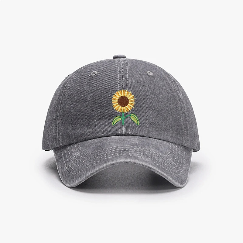 Sunflower Baseball Cap Embroidered Plant Dad Trucker Hat Trendy Washed Vintage Woman Sun Hat Cotton Mom Hats 241009