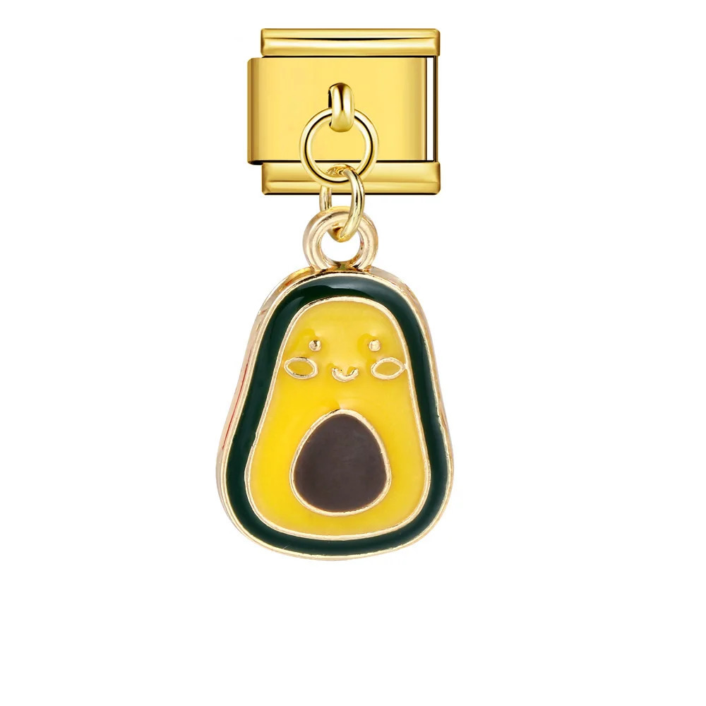 Trendy Cute Fruits Banana Pineapple Cherry Avocado Italian Charm Links Fit 9mm Stainless Steel Bracelet Jewelry DIY Making 241010