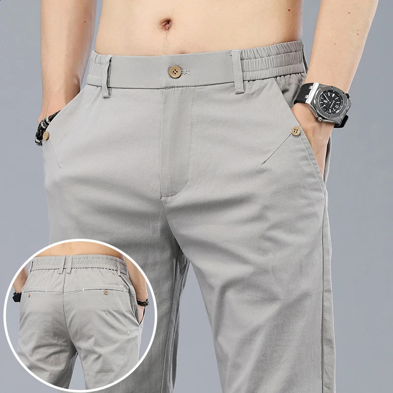2024 Mens Classic Korean Solid Color Summer 3 Colors Casual Pants Business Fashion Stretch Cotton Slim Trousers Male 241010