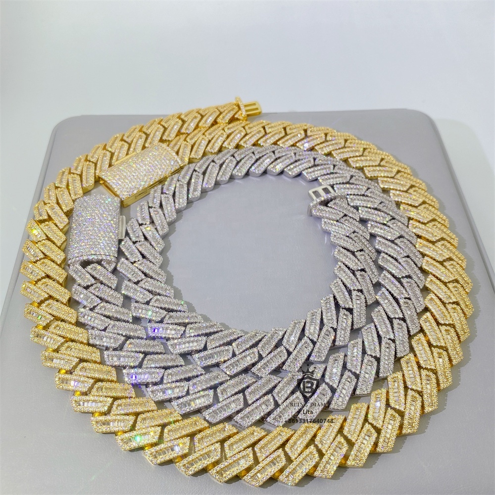 Selling Hip Hop Maimi Heavy 18mm Baguette Moissanite Diamond Jewelry Male Men Cuban Link Chain Custom Name Cuban Necklace