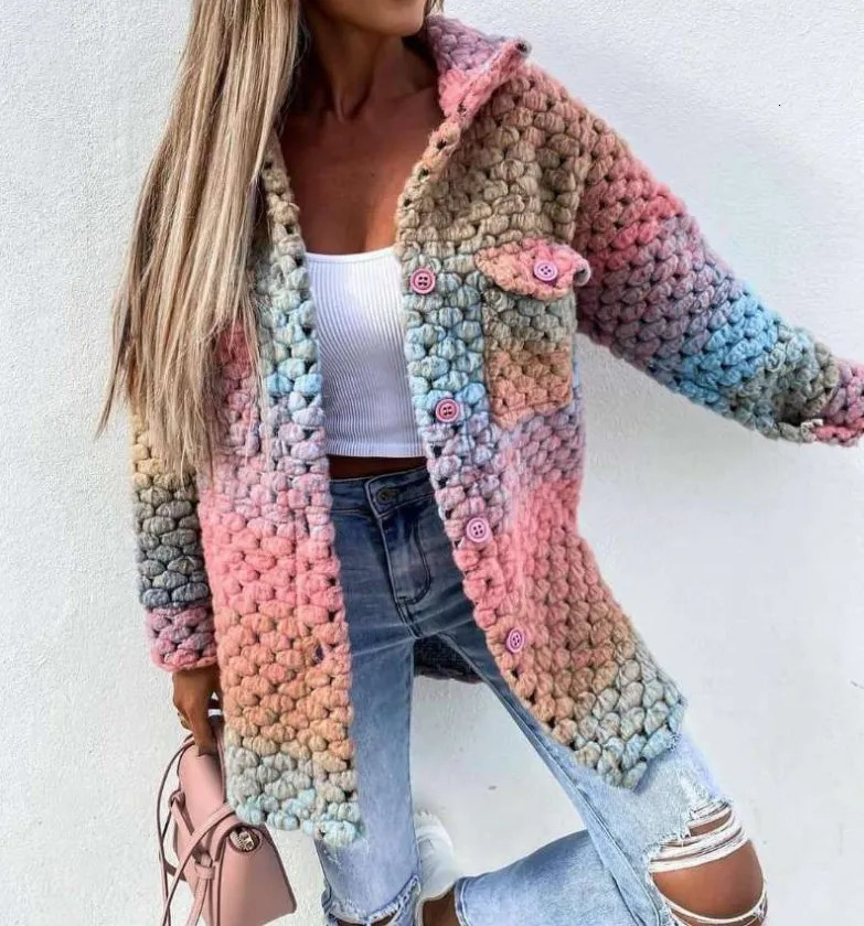 Womens casual wool and blended jacket casual warm top womens long sleeved single corset womens printed tweed coat 241019