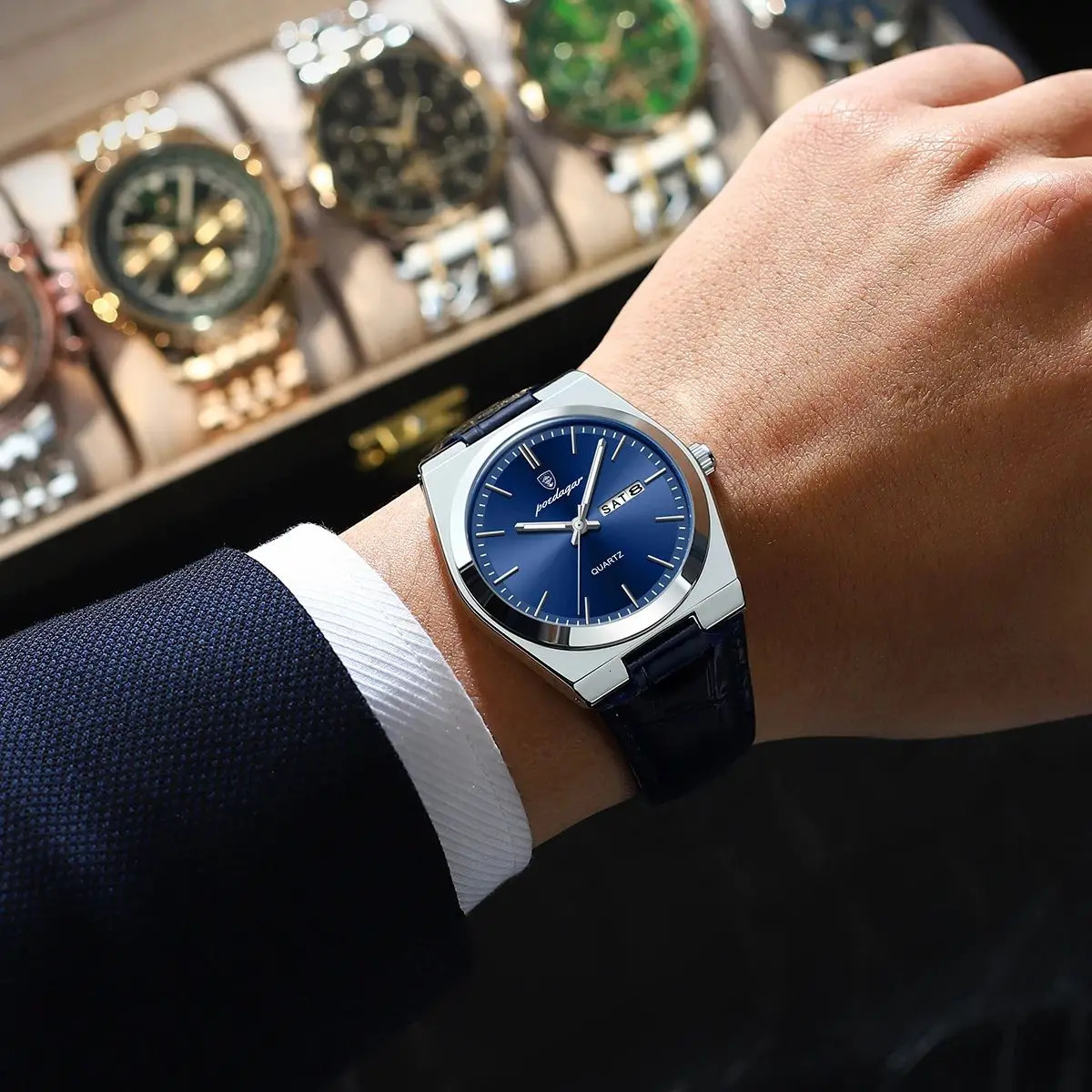 Poedagar Mens Watch Military Leather Mens Watch Quartz Watch Waterproof Luminous Date Week Mens Watch Relojbox 241019