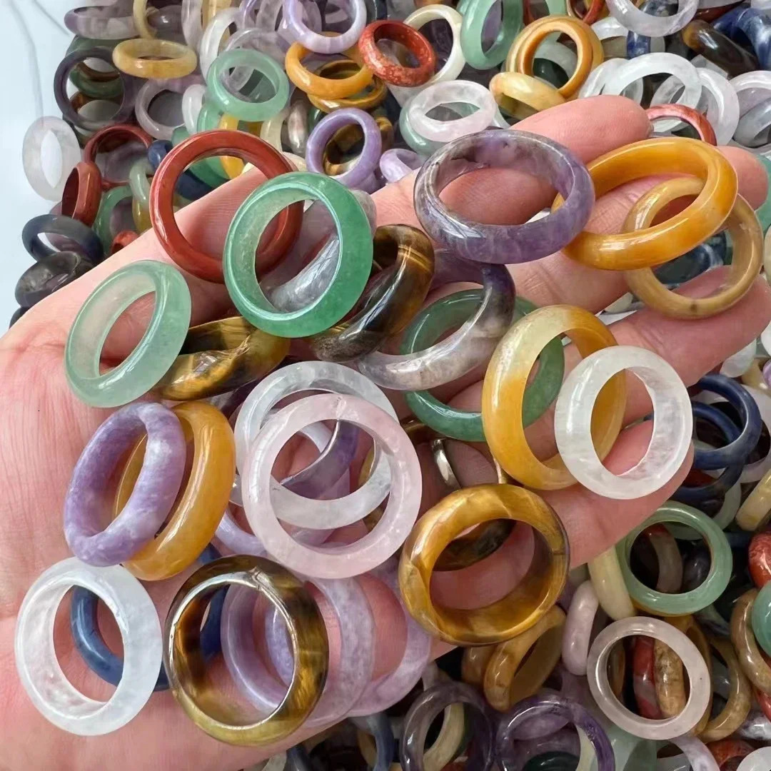 6mm Unisex Natural Stone Rose Pink Quartz Rings Amethysts Lapis Crystal Obsidian Finger Ring Party Wedding Size 1720 241010