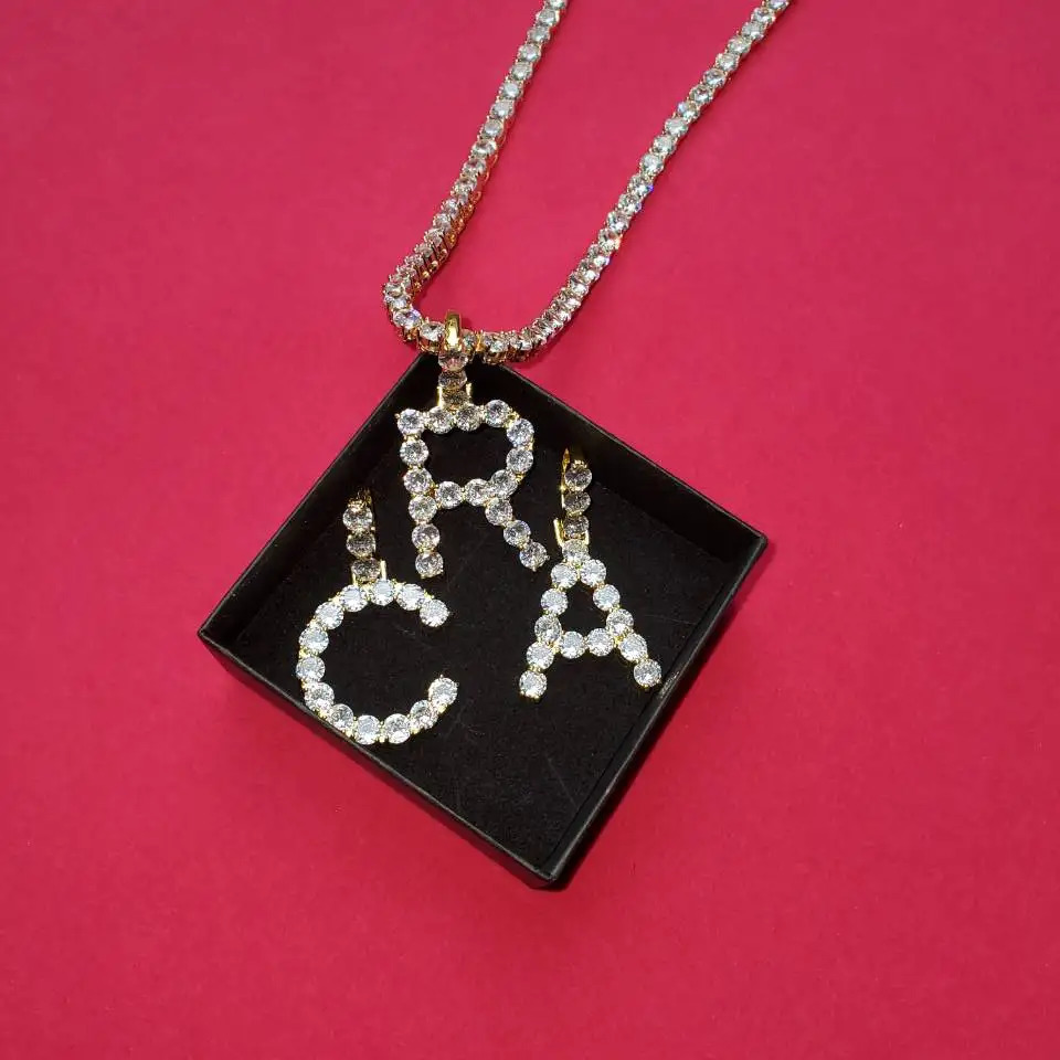 Single Zircon Tennis Letters Necklaces Pendant Charm For Men/Women Gold Color Hip Hop Jewelry with Tennis Chain 241019