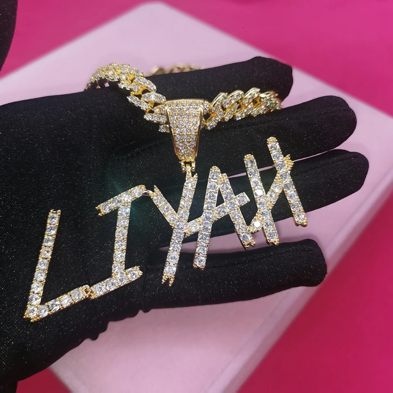 Custom Name Necklace with 9MM Zircon Cuban Chain for Women Men Sharp Bubble Letters Pendant Hip Hop Jewelry 241019