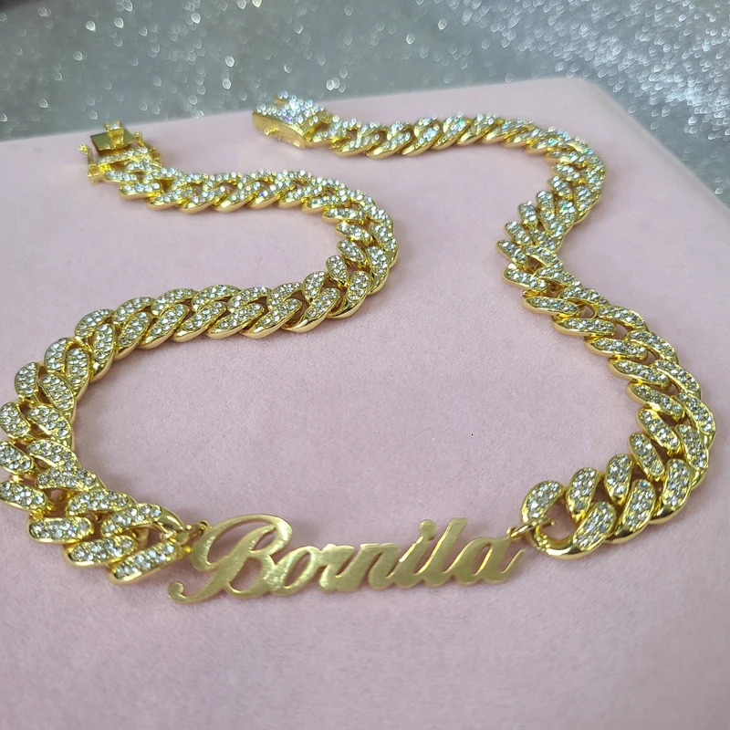 Grandbling Stainless Steel Customized Name Necklace with 12 MM Cuban Chain Personalized Word Choker Pendant Birthday Gift 241019