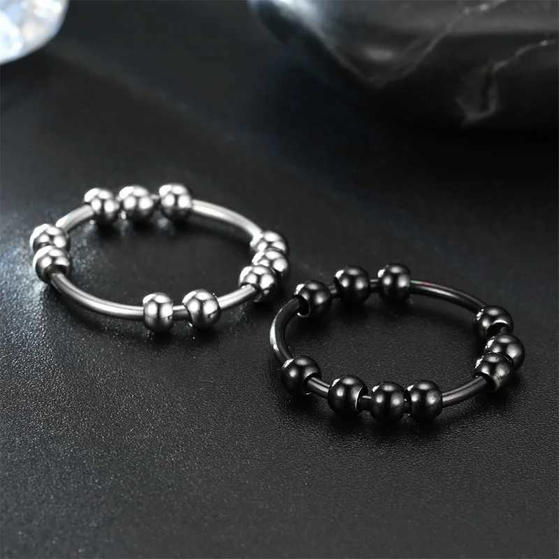 New stainless steel bead anxiety ring relieves pressure Fidget ring suitable for women INS simple style fashion jewelry gift trend Y241019