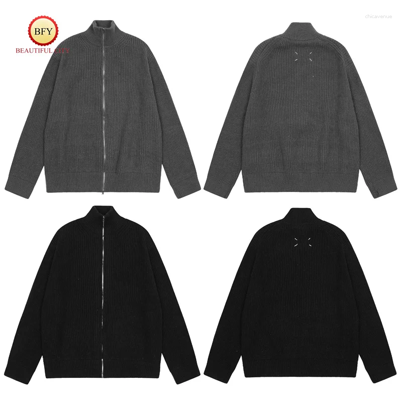 Men's Sweaters 24ss Solid Brand Zipper High Neck Knit High-end Sweater Winter Mens Womens Grey Black Woolen