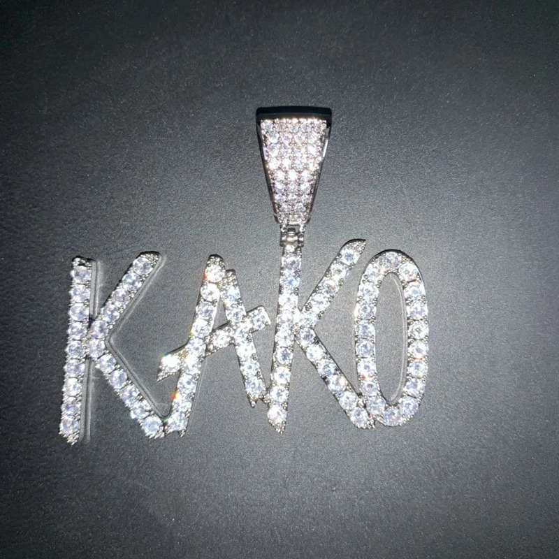 A-Z Custom Name CURSIVE CHARM LETTER Necklaces Pendant Zircon Women Mens Hip Hop Jewelry With Rope Chain 241019