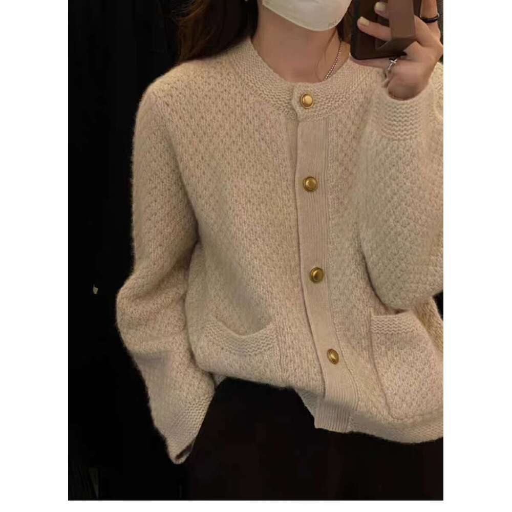 Vintage French 100% Wool Knit Cardigan Ladies Loose Long Sleeve Short Cashmere Top Coat
