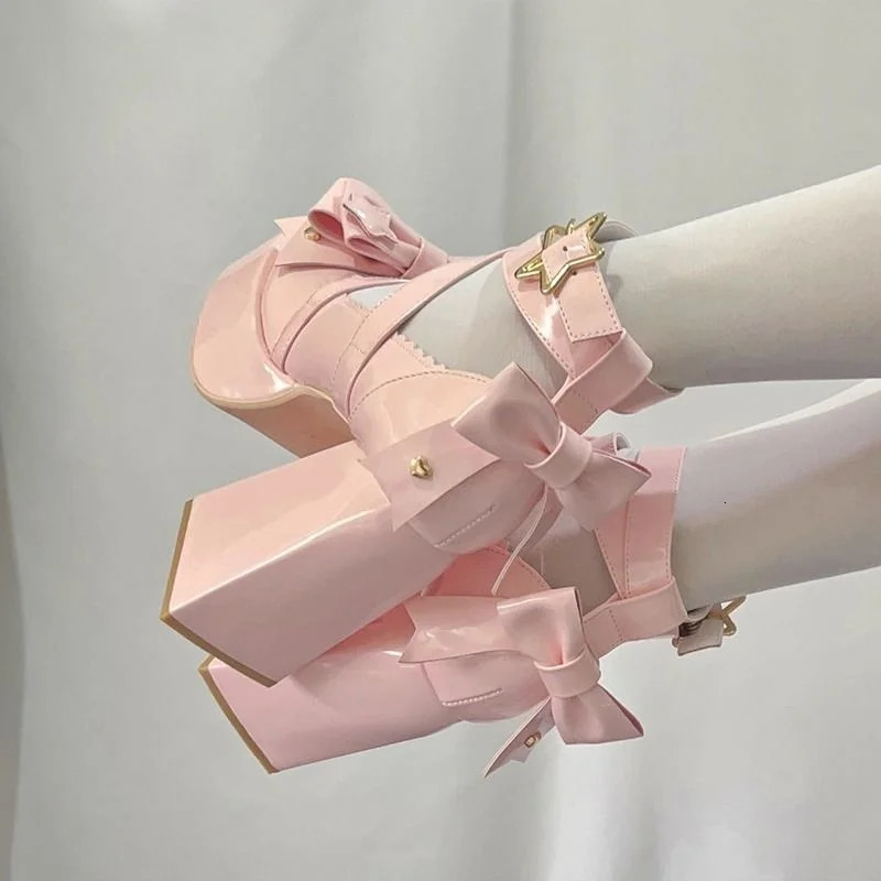 Lolita New Shoes Womens Mary Jens High Heels Thick Sandals Summer Fashion Retro Bow Party Platform Pump 241019