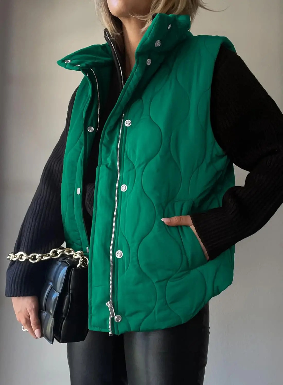 Cropped Puffer Vest Women Lightweight Quilted Stand Collar Sleeveless Jackets Fall Button Zip Up Warm Coat Outerwear 241010