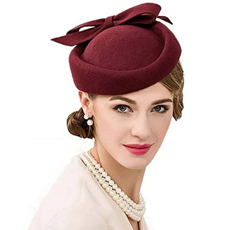 Womens Church Charm Hat Black Retro Wool Wedding Pillow Box Tea Party Hat Fedora Red Womens Derby Hat 241019