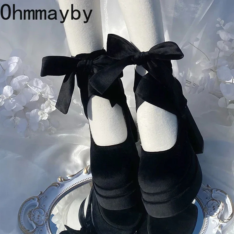 er Platform Womens Mary Jane Shoes Fashion Elegant Cross Belt Thick High Heels Womens College Style Dresses Pump Shoes 241019