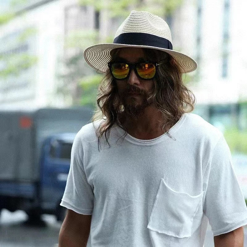 60cm Summer Fedora Short Brim Straw Hat for Men and Women Sun Hat 241019