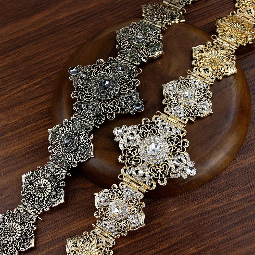 Sunspice Moroccan Belt Womens Gold Crystal Arabic Cafe Belt Adjustable Length Belt Bridal Wedding Jewelry 241019