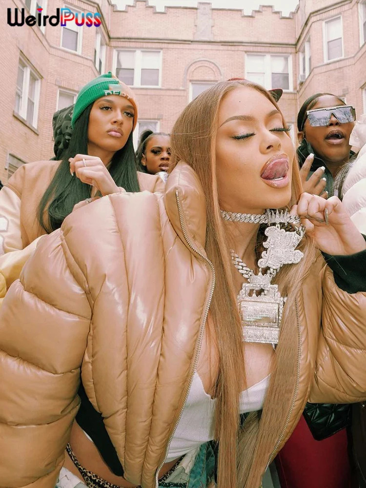 Weird Puss Quilted Puffer Jacket Hipster Winter Turtleneck Warm CottonPadded Wild Street Zip Parkas Thick Bubble Coat 241007Z