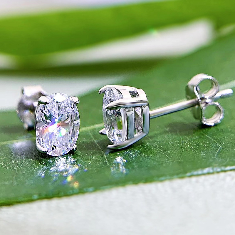 Stud Earrings Moissanite Solitaire Simple Fashion Jewelry 925 Sterling Silver Gold Fill Women Wedding Oval Diamond Earring Gift - view 7