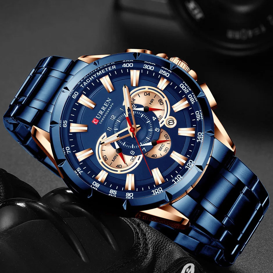 Curren Mens Watch Top Timing Quartz Mens Watch Waterproof Sports Watch Mens Stainless Steel Mens Watch 241019