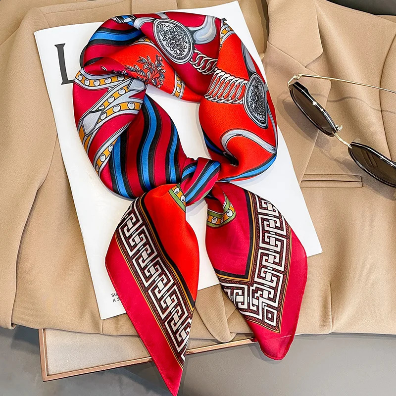 Square Silk Scarf for Women Hijab Hair Bands Neckerchief Female Satin Shawl Ribbon Headband Fashion Wraps Bandana 241019