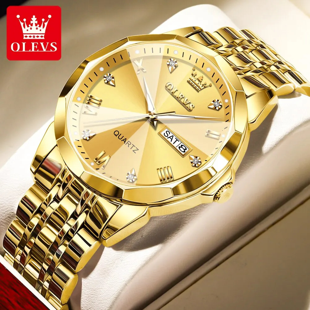 OLEVS Mens Watch Diamond Mirror Original Mens Quartz Watch Waterproof Luminous Stainless Steel Watch Mens Date Week 241019