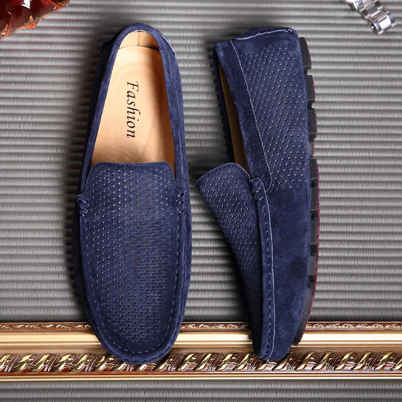 Mens suede leather shoes casual apartment mens slippers mocha casino breathable summer driving shoes 241019