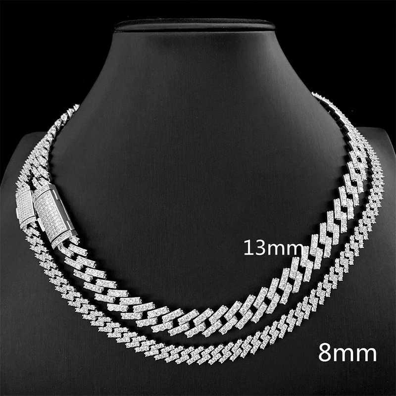 Real 8mm Moissanite Cuban Necklace Women Men Iced Out Miami Lab Diamond Hip Hop Chain Necklaces 925 Sterling Silver Pass Tester