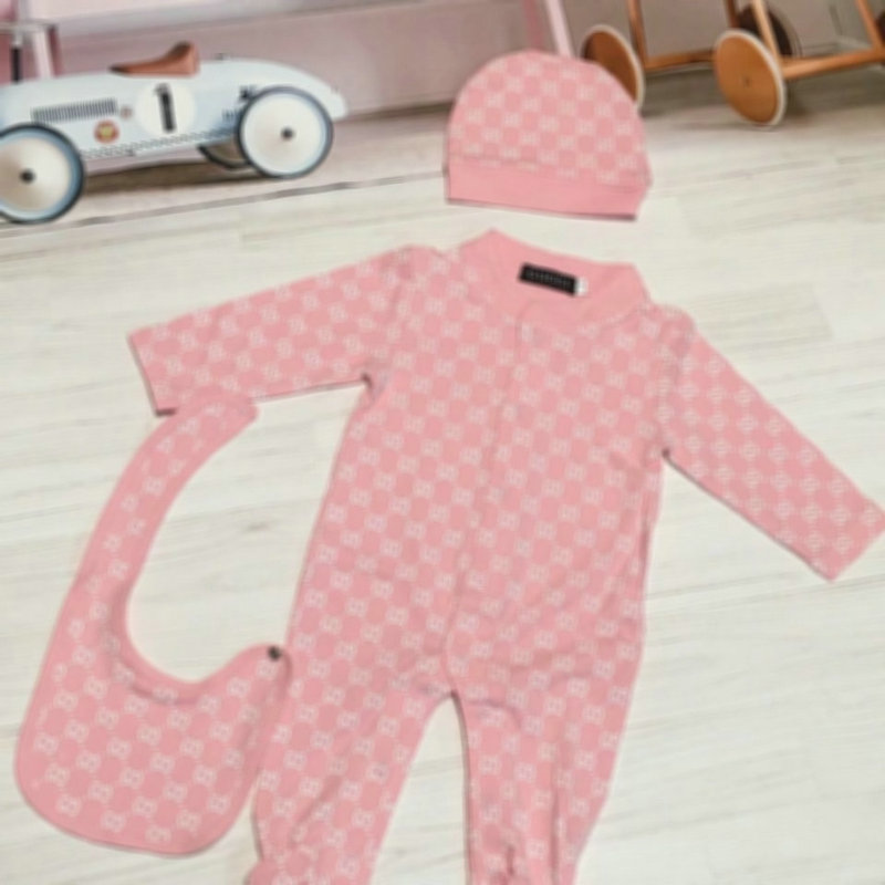Rompers 100%cotton kids designer Romper baby boy girl Long sleeve cotton clothes newborn one-piece onesies luxur letter Jumpsuits bib hat 3pcY2501197C