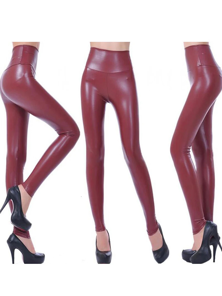 CHSDCSI Faux Leather High Waist Sexy Legging Women Black Pencil Pants Slim Skinny Trousers 241007