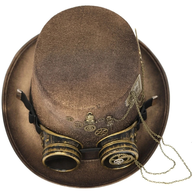 Steam punk mens hat with goggles gay top hat jazz hat gothic steam punk mens anti slip hat carnival nightclub 241019