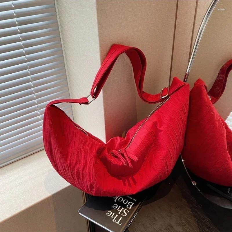 2025 NEW Hobo Nylon Zipper Shoulder Bag Solid Color Simple Fashion Crossbody Soft Versatile Commuting Western Style Handbag zhanyishengli