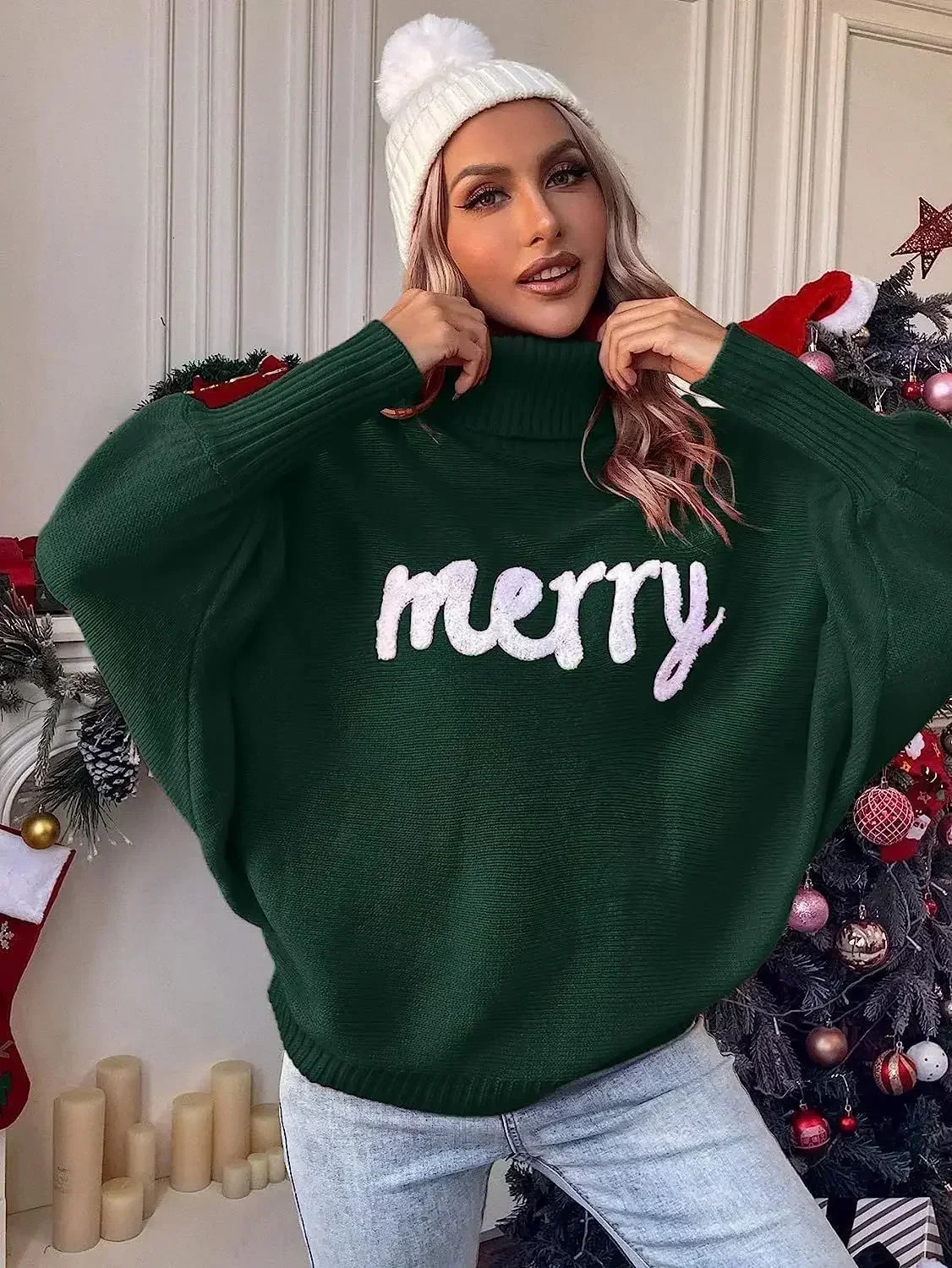 2024 Knitted Women Turtleneck Sweater Loose Pullover Female Jumper Elegant Winter Warm Spring Year Trendy Christmas 241009